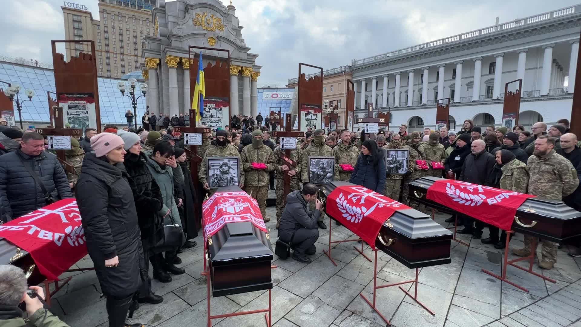 Memorial service for four Ukrainian fighters at Maidan Nezhalezhnosti Square in Kyiv