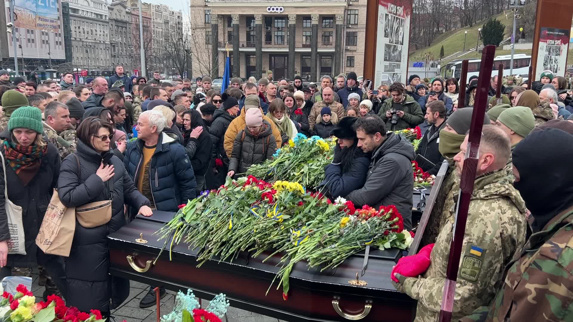 Memorial service for four Ukrainian fighters at Maidan Nezhalezhnosti Square in Kyiv
