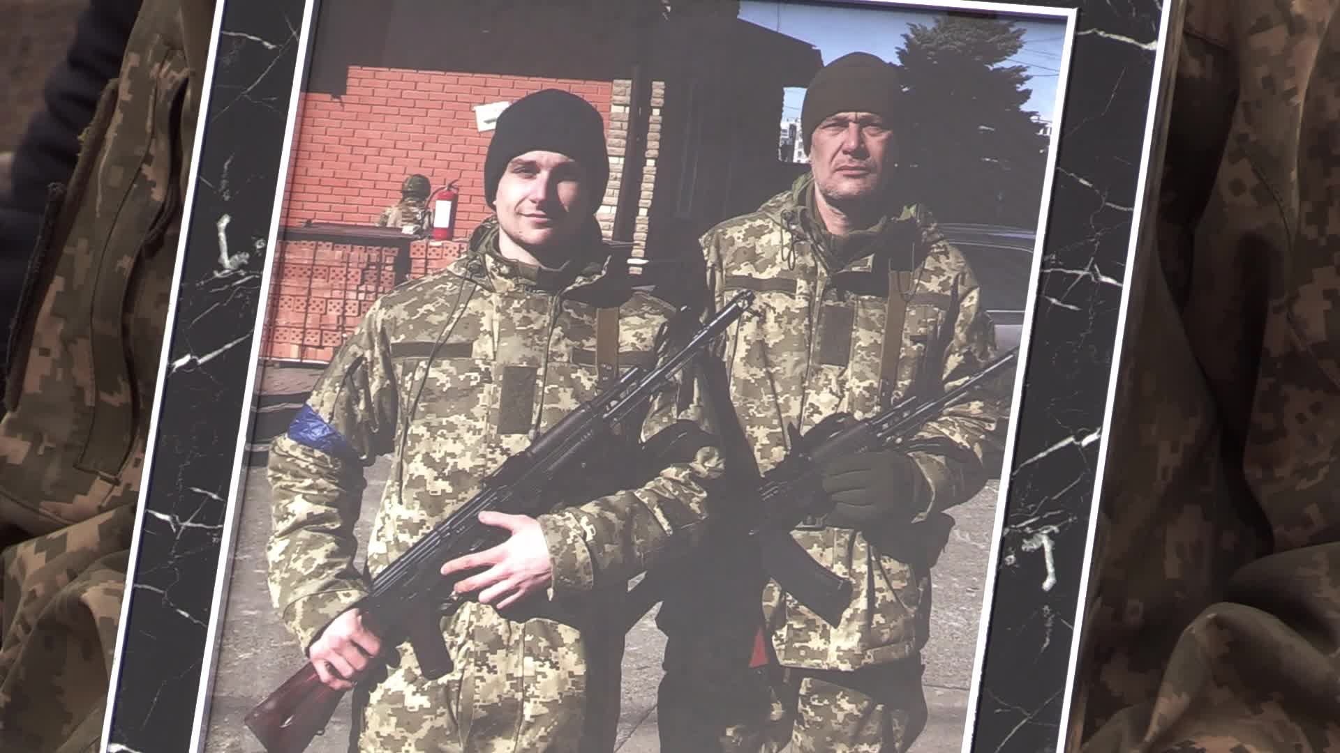 A farewell ceremony for Ukrainian soldiers, father and son who died at a fight with Russian troops near Bakhmut, in Kyiv