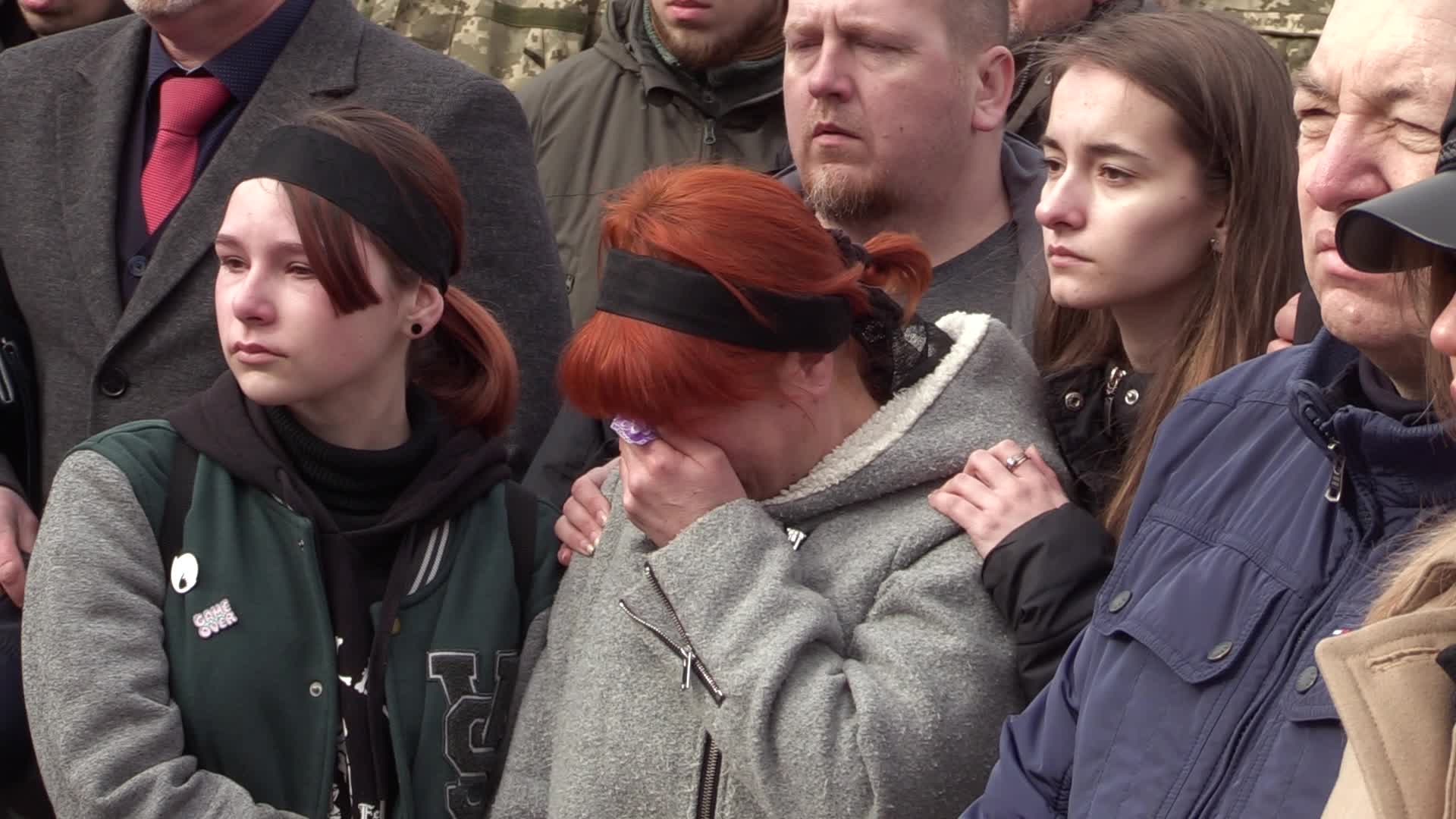 A farewell ceremony for Ukrainian soldiers, father and son who died at a fight with Russian troops near Bakhmut, in Kyiv