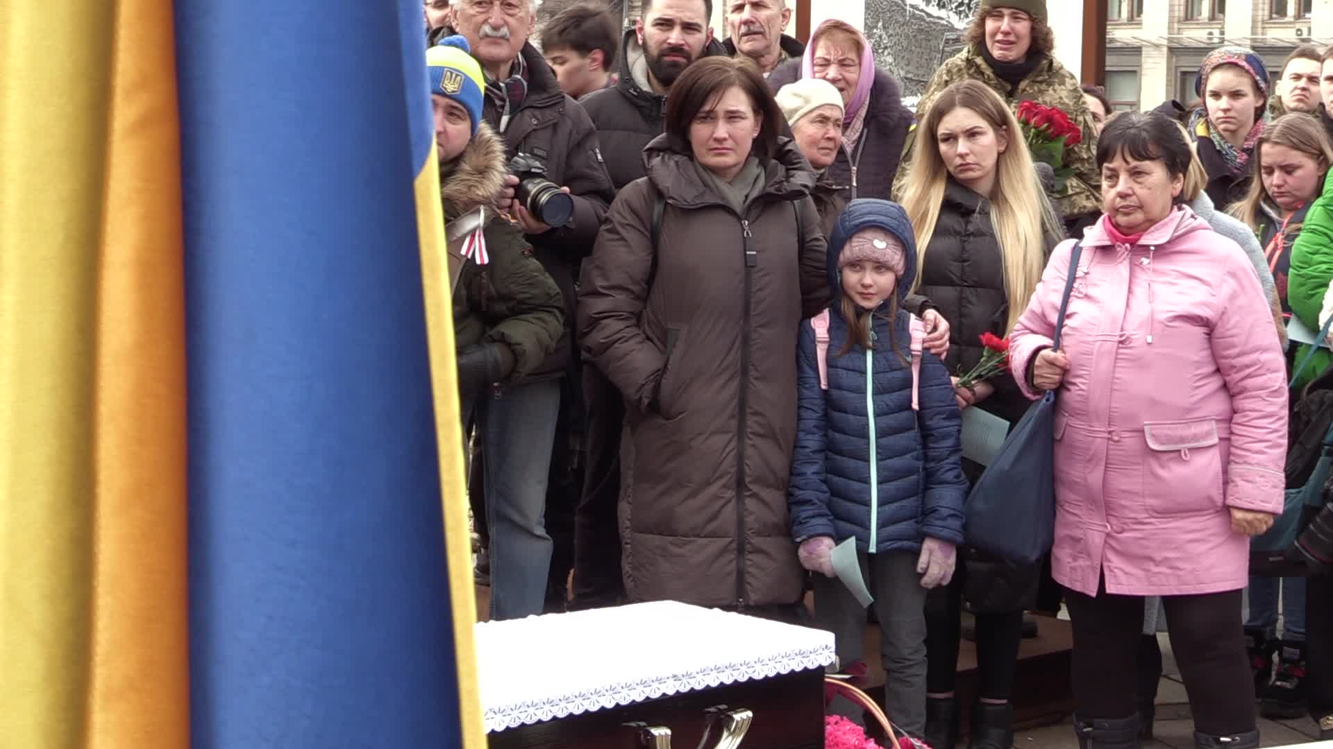 A farewell ceremony for Ukrainian soldiers, father and son who died at a fight with Russian troops near Bakhmut, in Kyiv