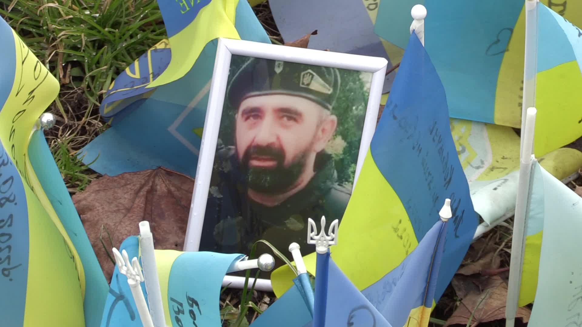 National flags in memory of fallen Ukrainian soldiers killed in battles against Russian troops placed in Kyiv, amid Russia's invasion of Ukraine
