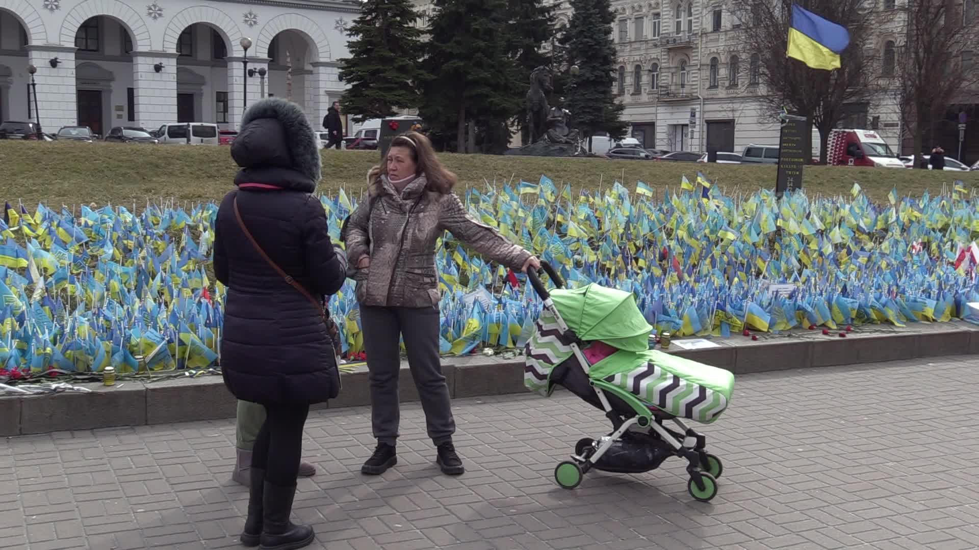 National flags in memory of fallen Ukrainian soldiers killed in battles against Russian troops placed in Kyiv, amid Russia's invasion of Ukraine