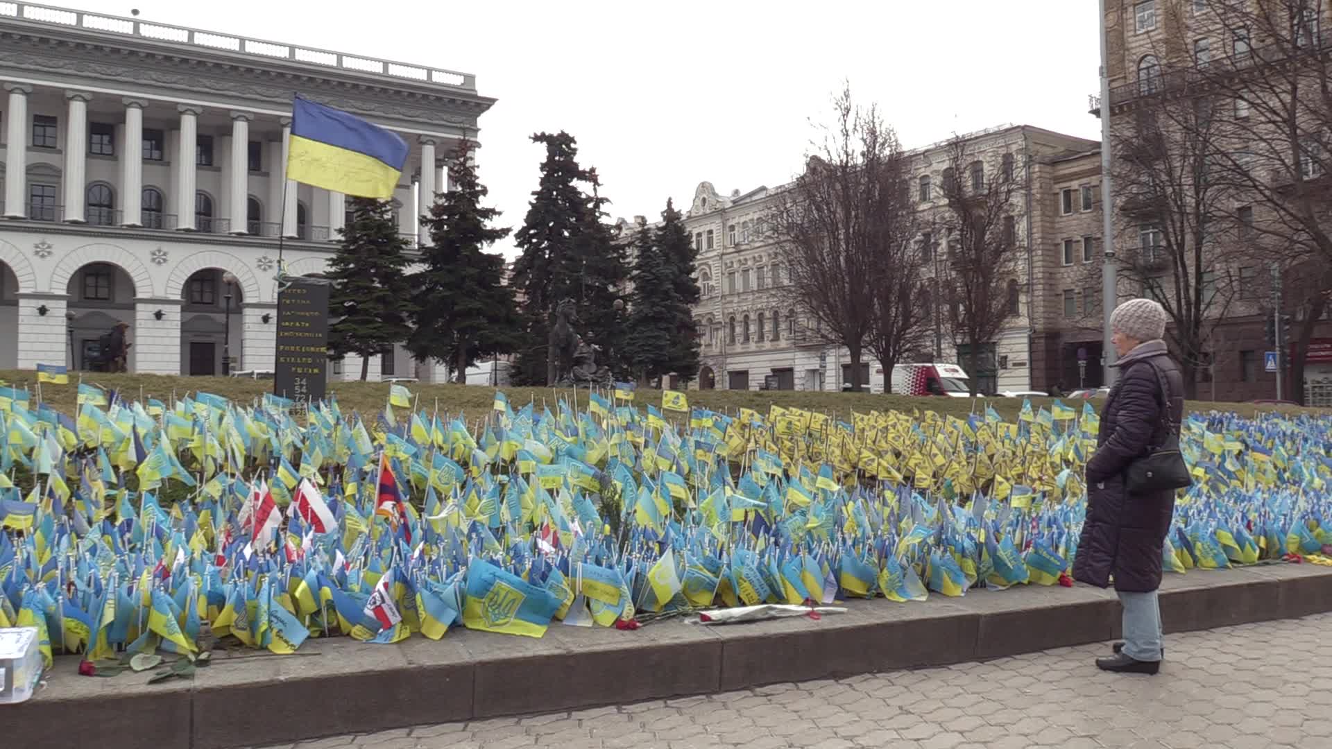 National flags in memory of fallen Ukrainian soldiers killed in battles against Russian troops placed in Kyiv, amid Russia's invasion of Ukraine