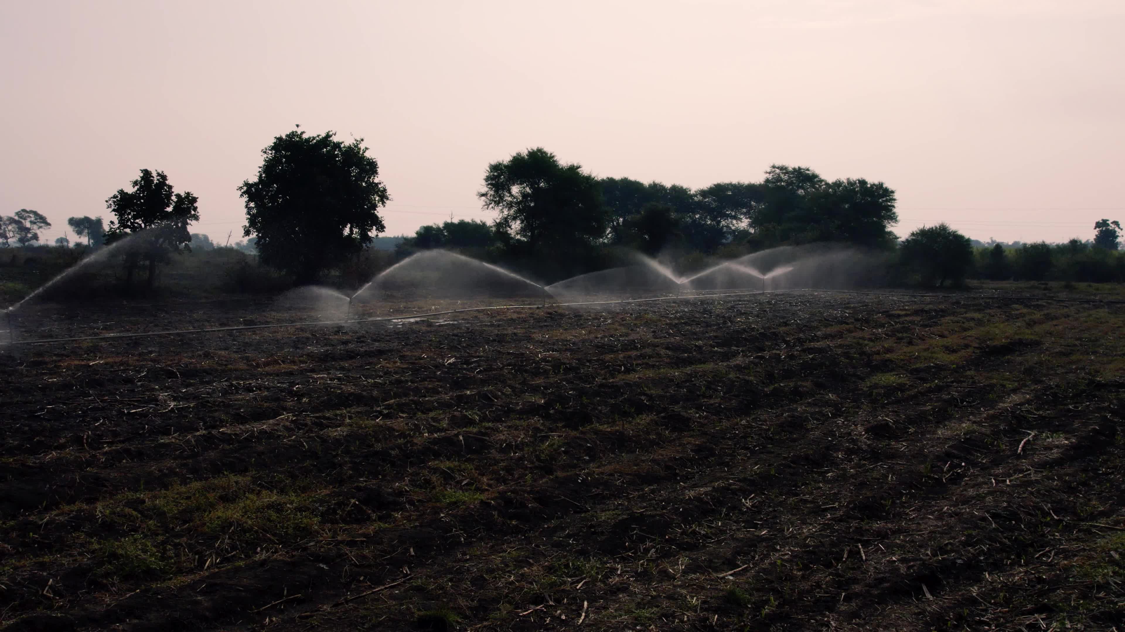 Burnt Farms & Water Sprinklers in the Indian state of Chhattisgarh (Date 12/12/2022)