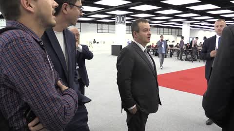Ivica Dacic speaks with journalists at Western Balkans Summit
