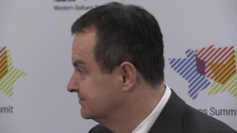 Ivica Dacic speaks with journalists at Western Balkans Summit