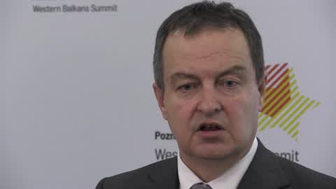 Ivica Dacic speaks with journalists at Western Balkans Summit