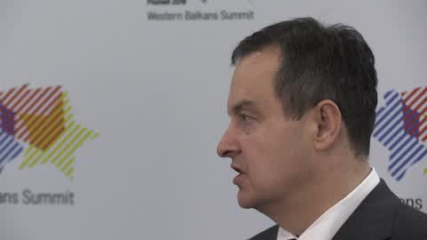 Ivica Dacic speaks with journalists at Western Balkans Summit