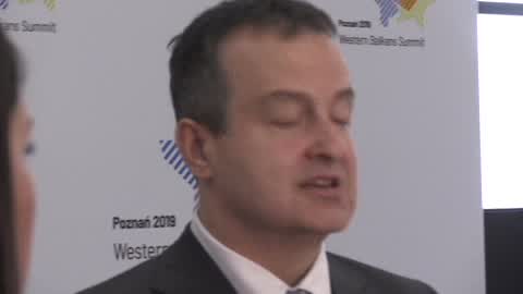 Ivica Dacic speaks with journalists at Western Balkans Summit