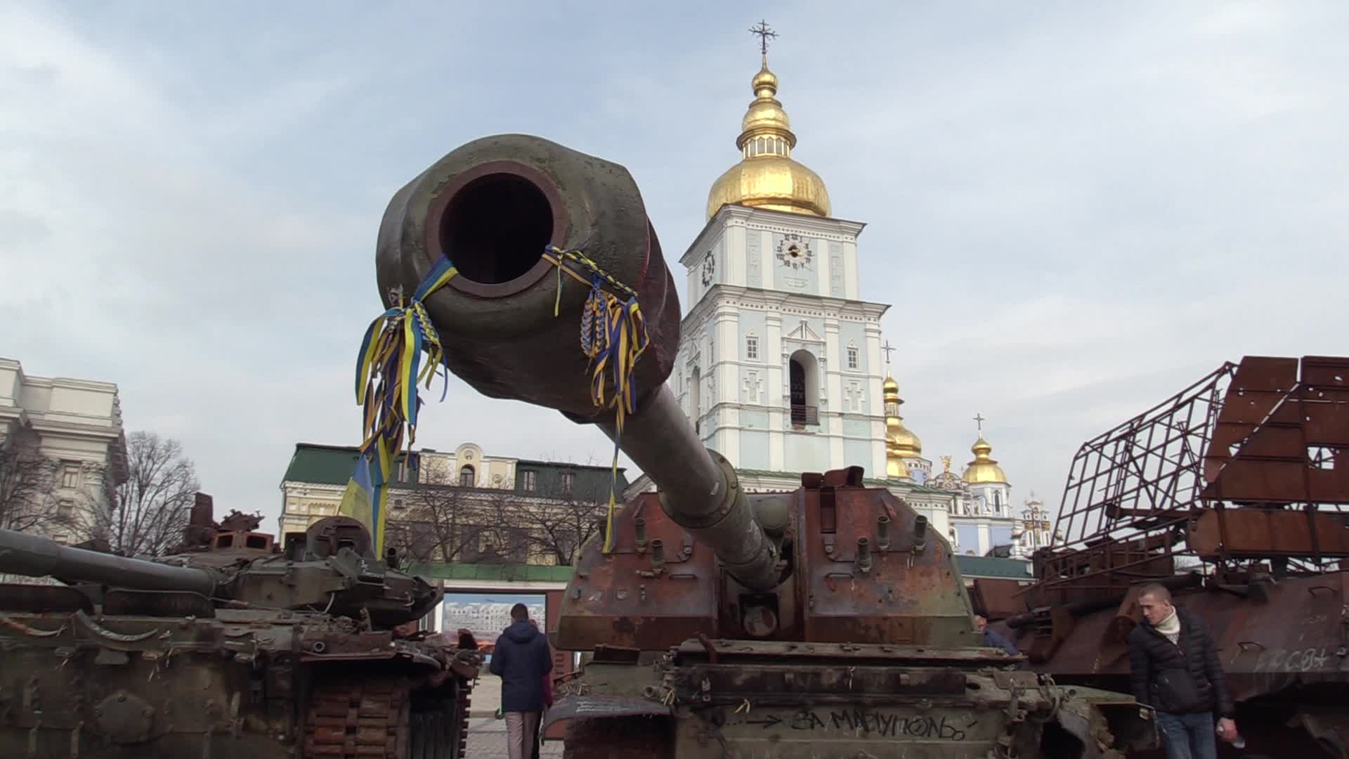 A street exhibition of destroyed Russian military vehicles in center of Kyiv, amid Russian invasion of Ukraine.