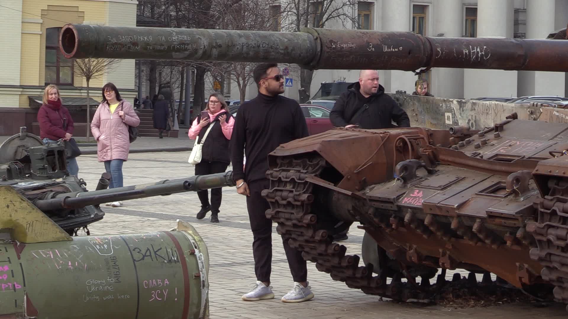 A street exhibition of destroyed Russian military vehicles in center of Kyiv, amid Russian invasion of Ukraine.
