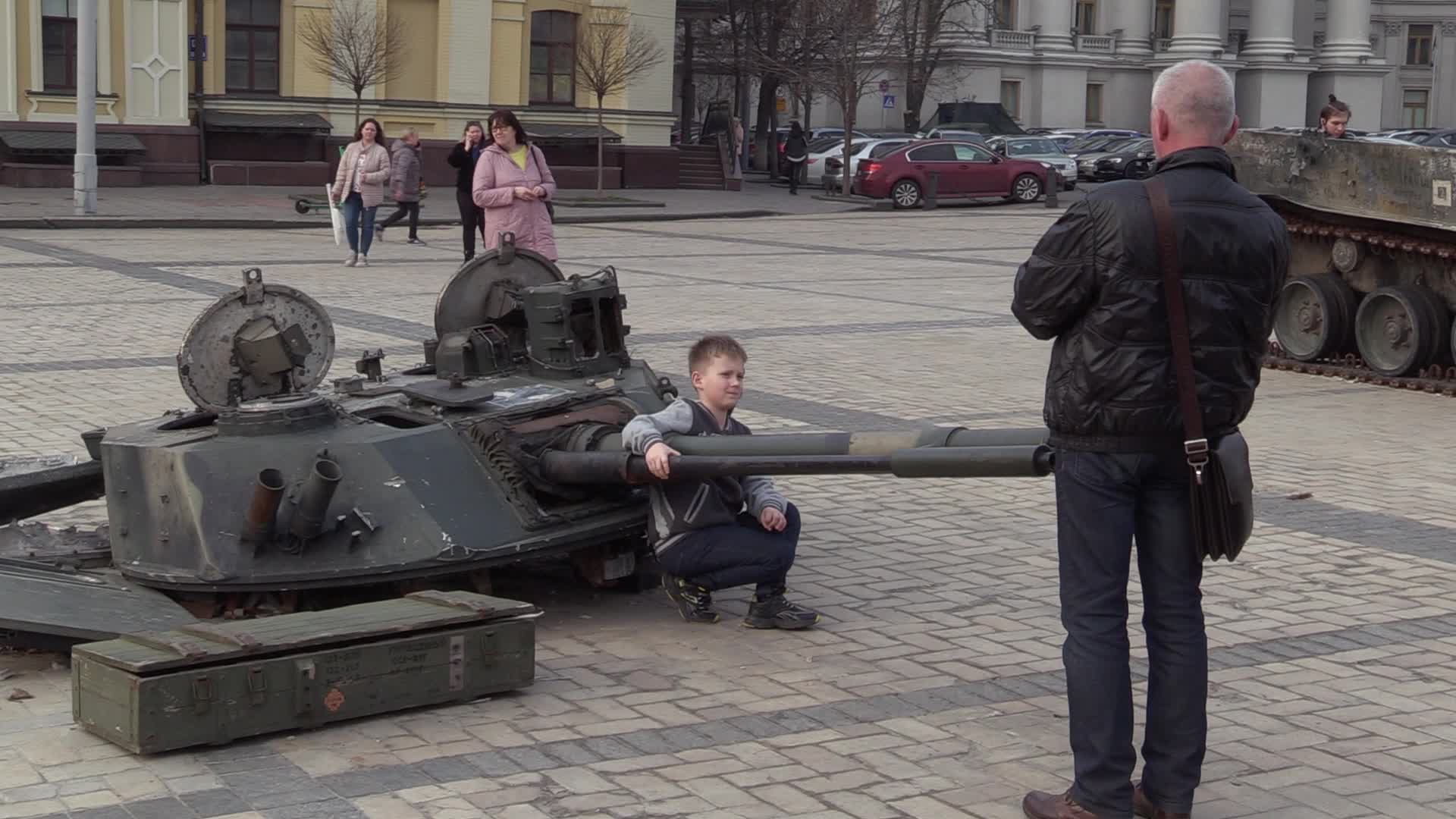 A street exhibition of destroyed Russian military vehicles in center of Kyiv, amid Russian invasion of Ukraine.