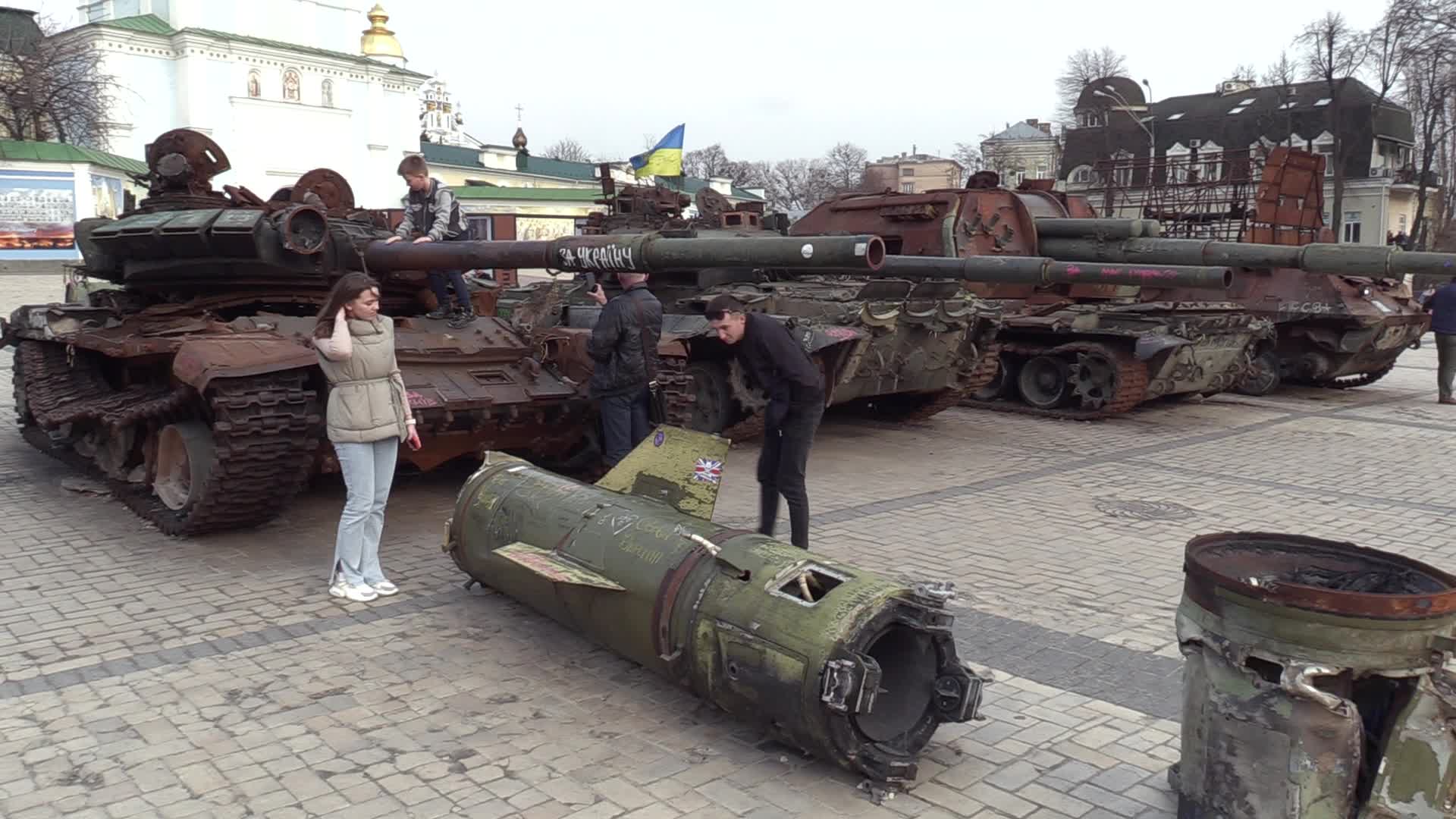 A street exhibition of destroyed Russian military vehicles in center of Kyiv, amid Russian invasion of Ukraine.