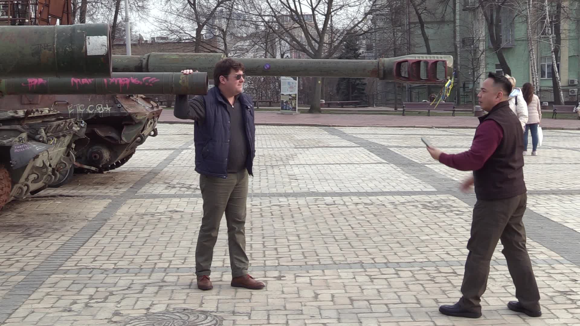 A street exhibition of destroyed Russian military vehicles in center of Kyiv, amid Russian invasion of Ukraine.