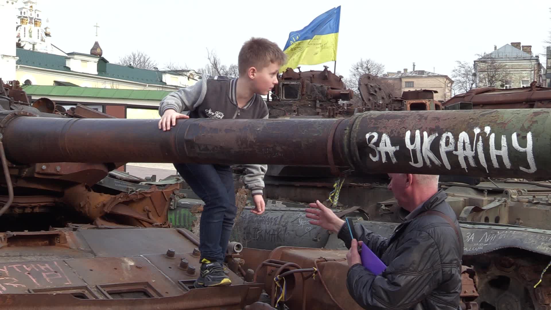 A street exhibition of destroyed Russian military vehicles in center of Kyiv, amid Russian invasion of Ukraine.
