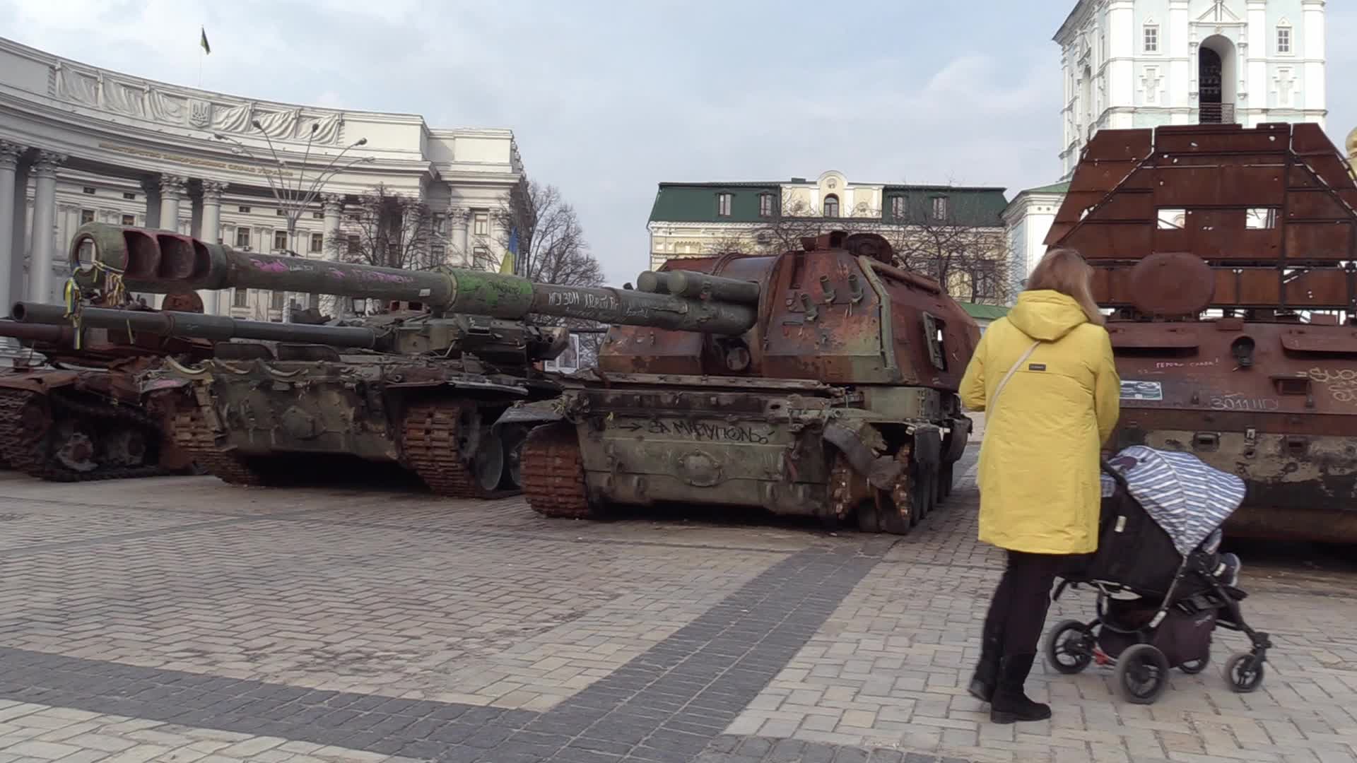 A street exhibition of destroyed Russian military vehicles in center of Kyiv, amid Russian invasion of Ukraine.