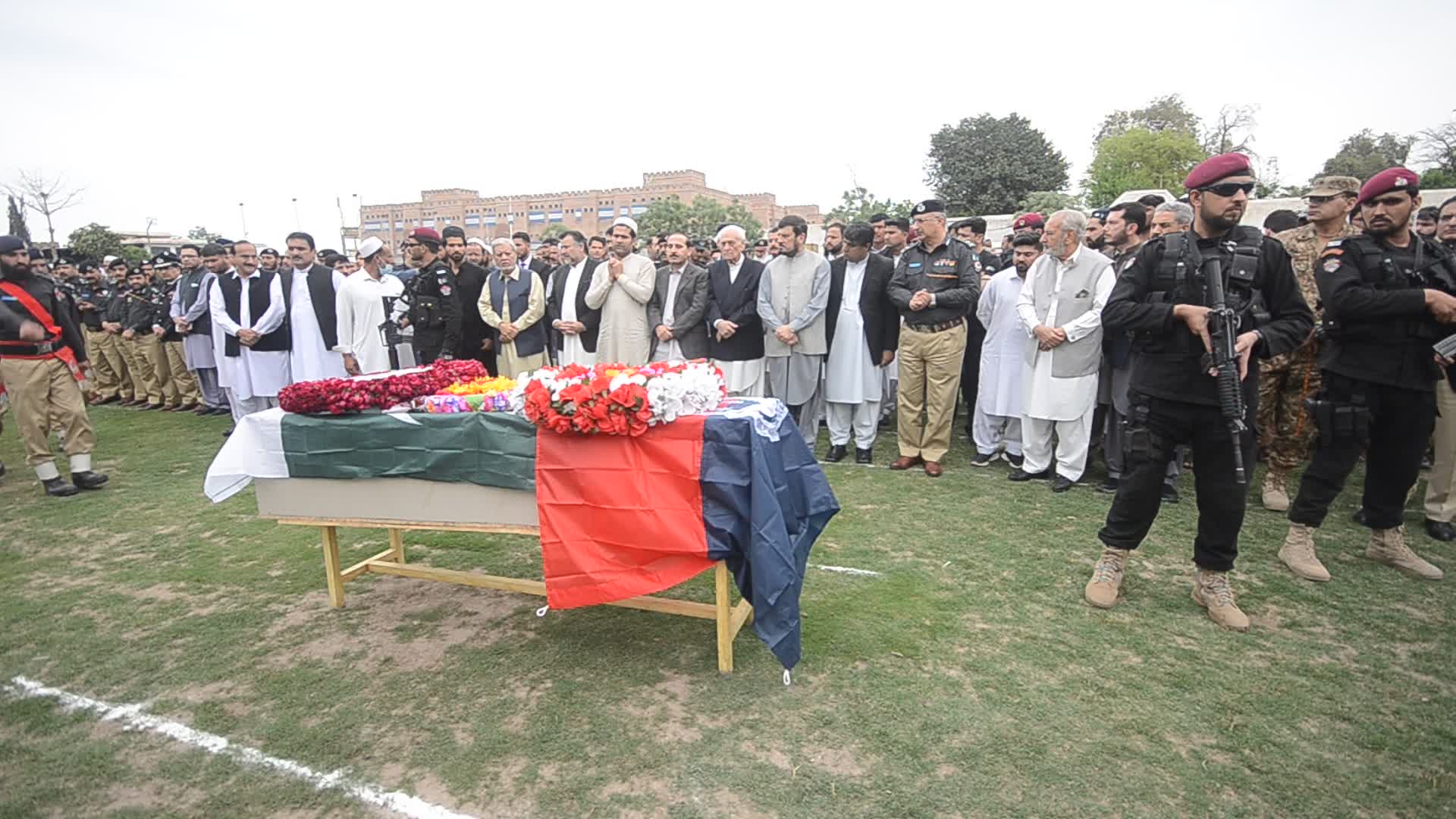 Funeral of police officer killed in IED attack in Pakistan
