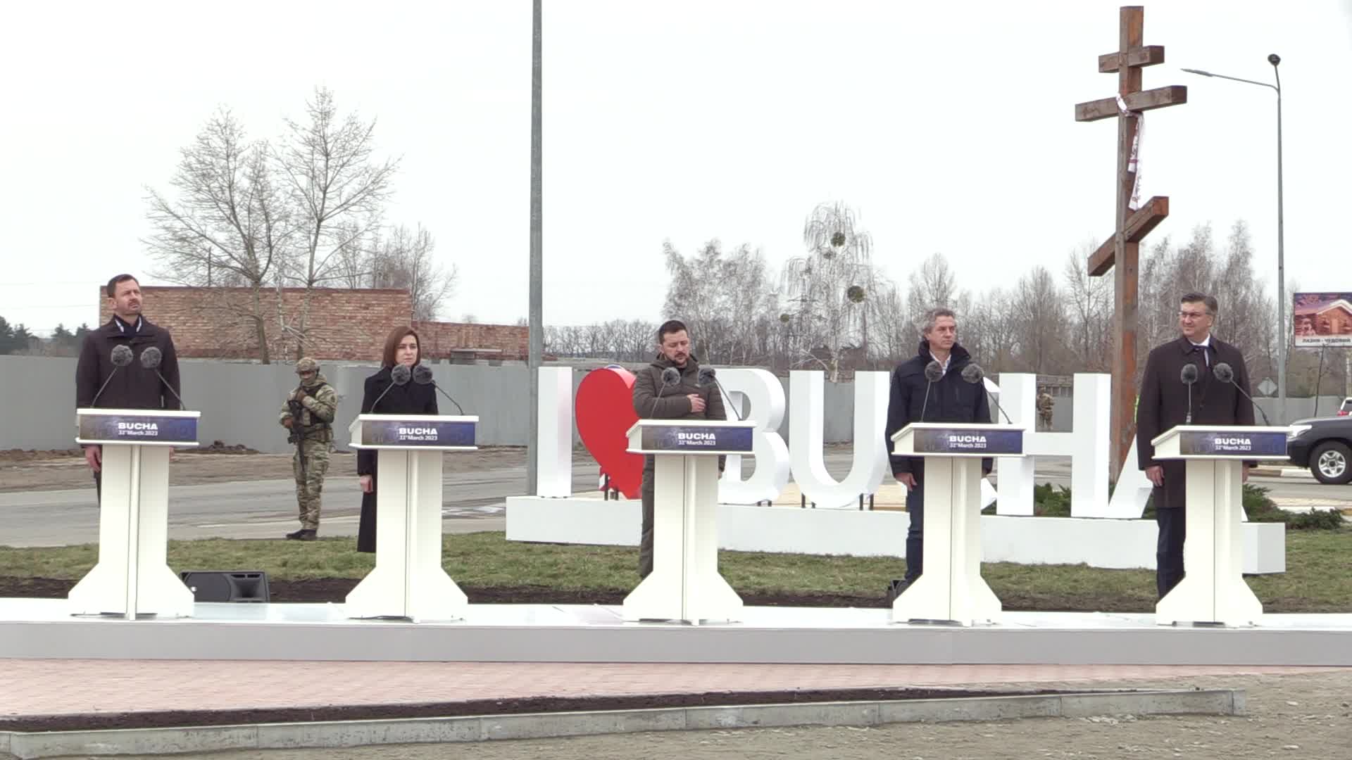 Prime Ministers of Slovakia, Slovenia, Croatia and President of Moldova visit Ukraine at the first anniversary of the liberation from Russian troops in Bucha, amid Russia's invasion of Ukraine