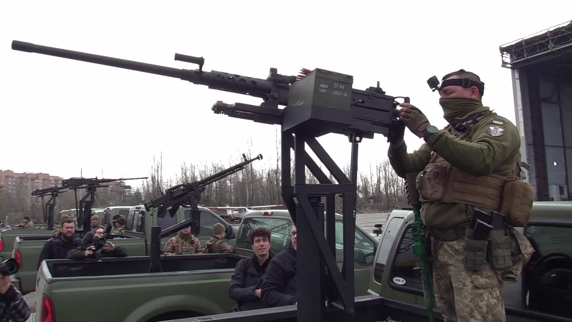 A handover ceremony of vehicles with machine guns for mobile anti-aircraft groups in Ukraine, amid Russia's invasion of Ukraine