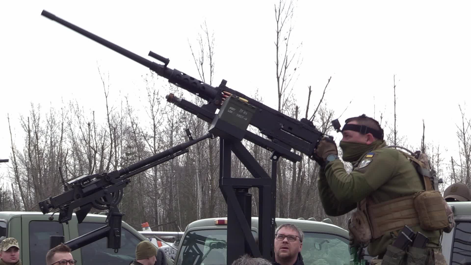A handover ceremony of vehicles with machine guns for mobile anti-aircraft groups in Ukraine, amid Russia's invasion of Ukraine