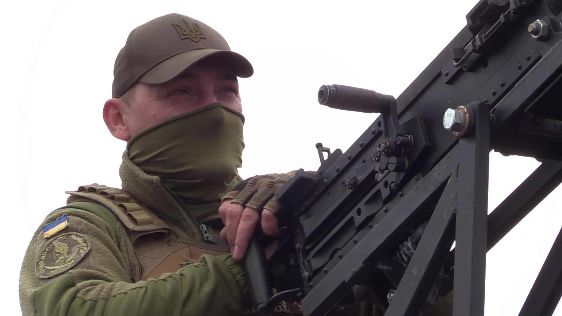 A handover ceremony of vehicles with machine guns for mobile anti-aircraft groups in Ukraine, amid Russia's invasion of Ukraine