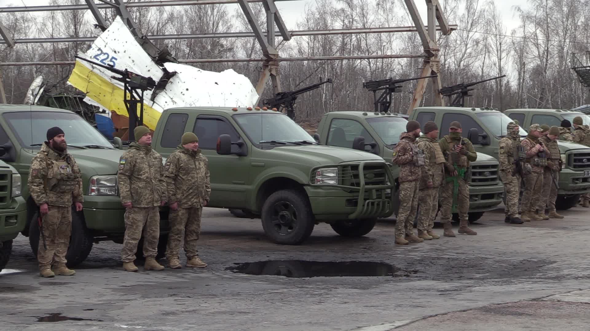 A handover ceremony of vehicles with machine guns for mobile anti-aircraft groups in Ukraine, amid Russia's invasion of Ukraine