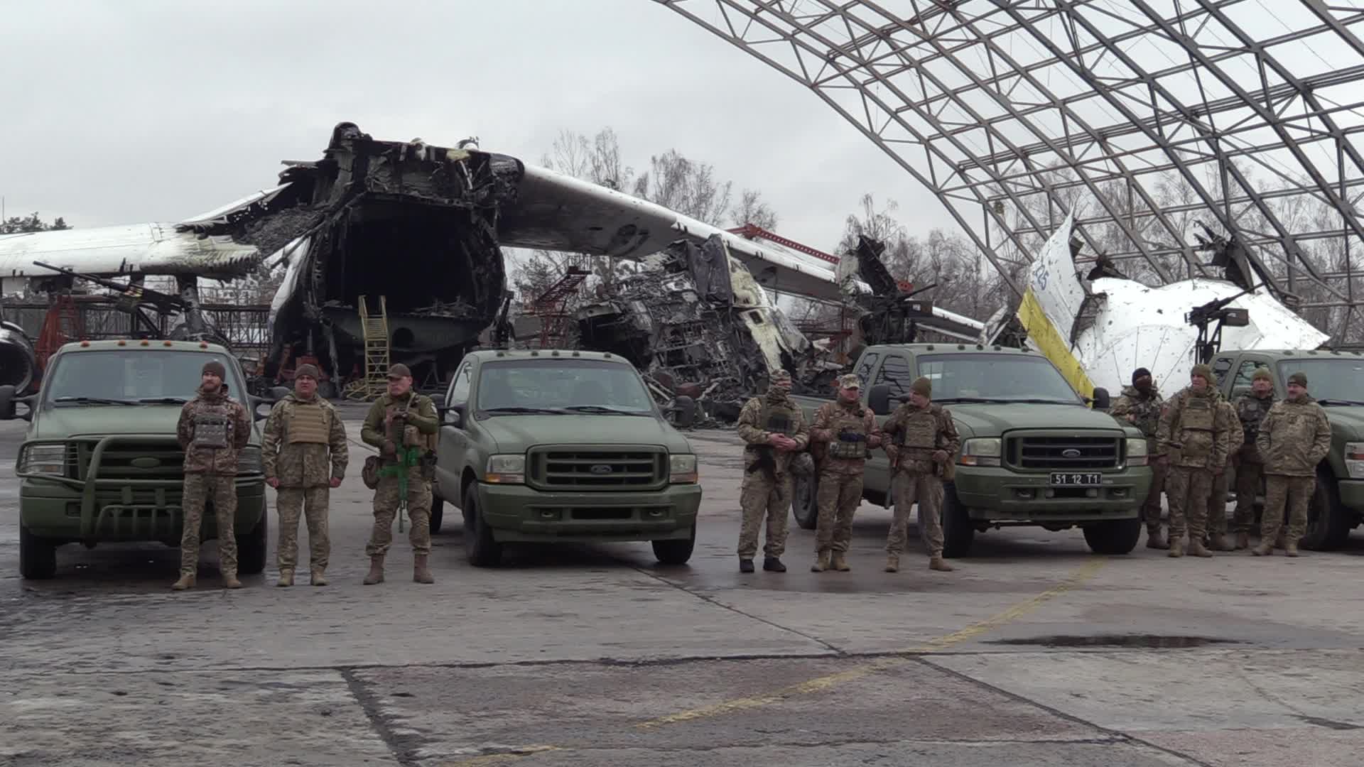 A handover ceremony of vehicles with machine guns for mobile anti-aircraft groups in Ukraine, amid Russia's invasion of Ukraine