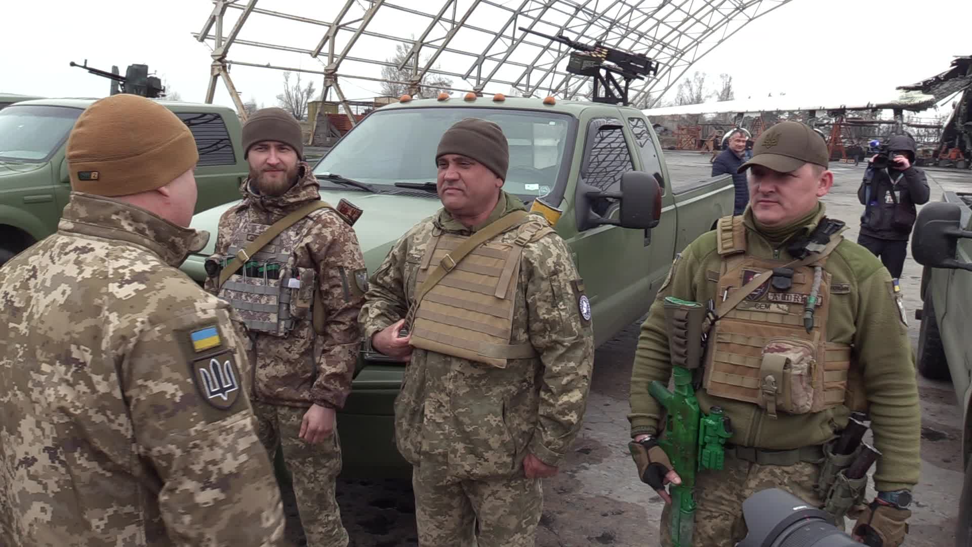 A handover ceremony of vehicles with machine guns for mobile anti-aircraft groups in Ukraine, amid Russia's invasion of Ukraine