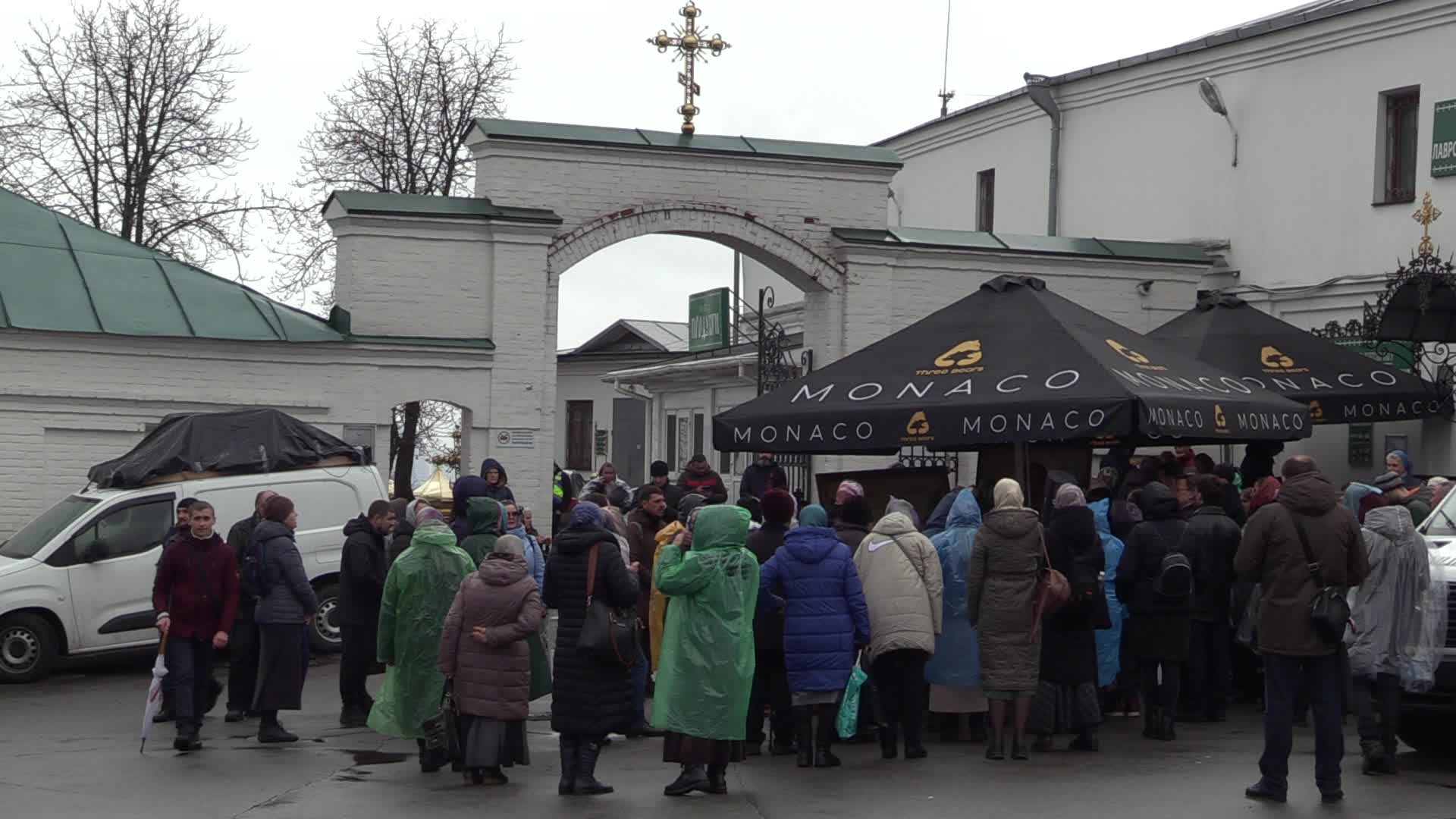 A rally of Ukrainian activists demanding to priests of the Ukrainian Orthodox Church accused of being linked to the Russian Orthodox Church leave the Kyiv Pechersk Lavra in Kyiv.