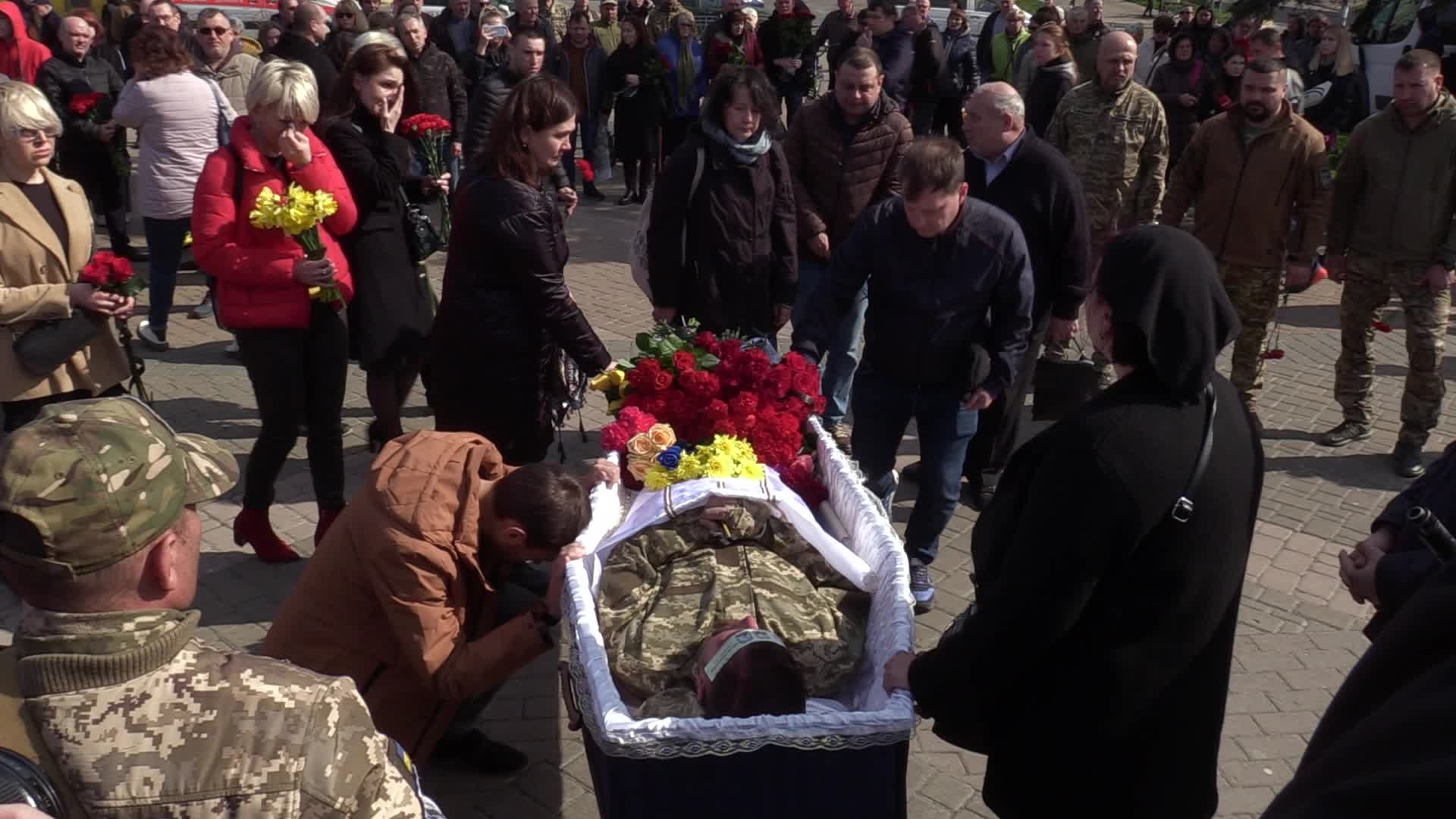 A farewell ceremony for Ukrainian serviceman, musician and conductor of the Kyiv Opera Kostiantyn Starovytskyi in Brovary near Kyiv, Ukraine 