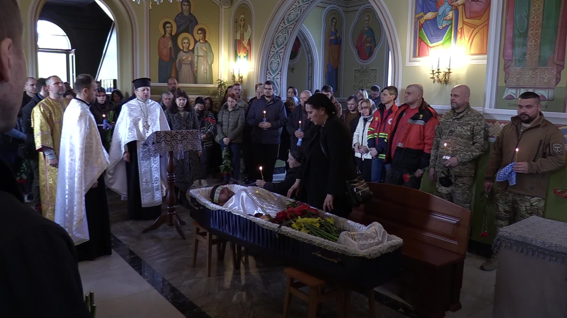 A farewell ceremony for Ukrainian serviceman, musician and conductor of the Kyiv Opera Kostiantyn Starovytskyi in Brovary near Kyiv, Ukraine 