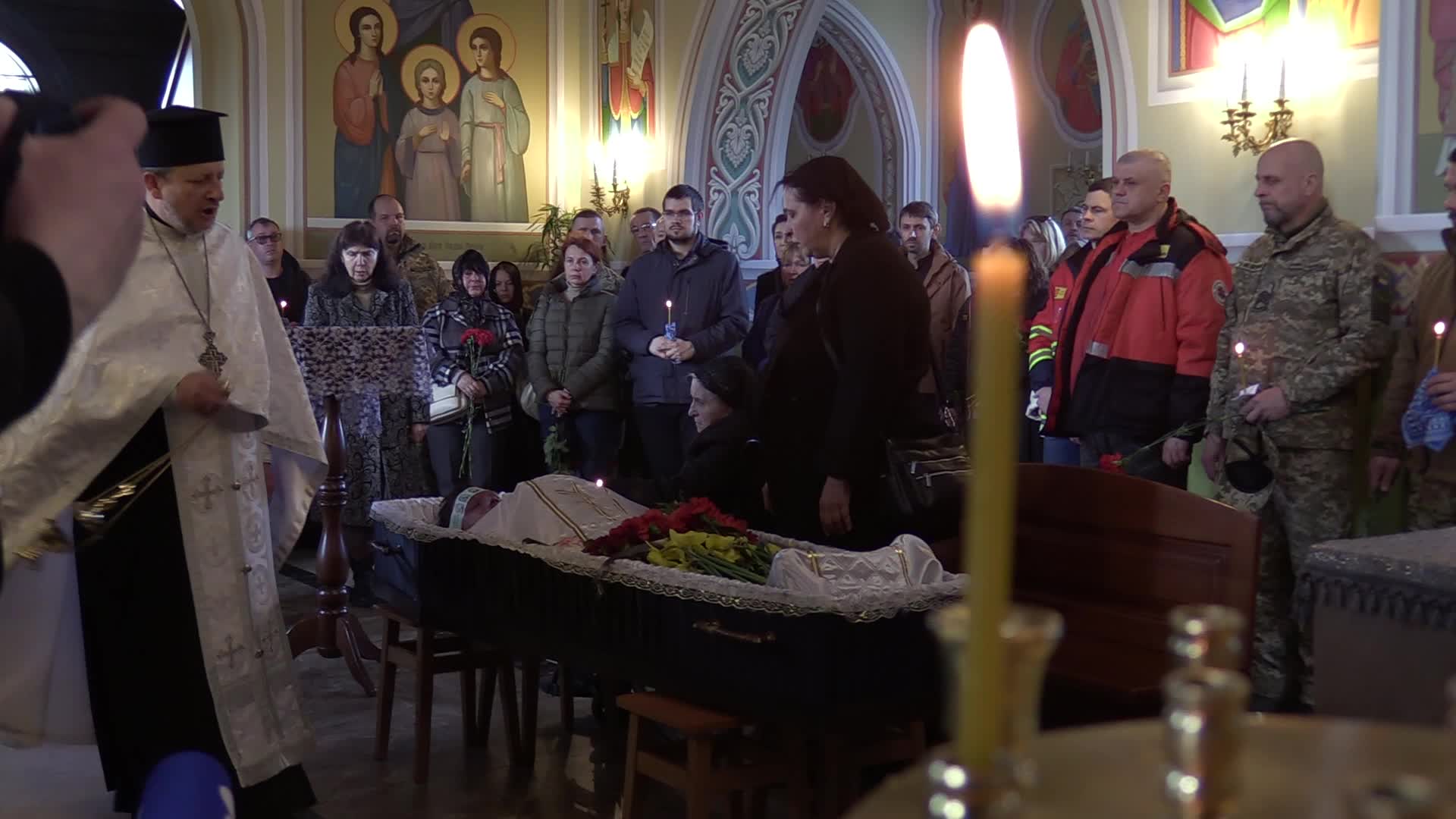 A farewell ceremony for Ukrainian serviceman, musician and conductor of the Kyiv Opera Kostiantyn Starovytskyi in Brovary near Kyiv, Ukraine 