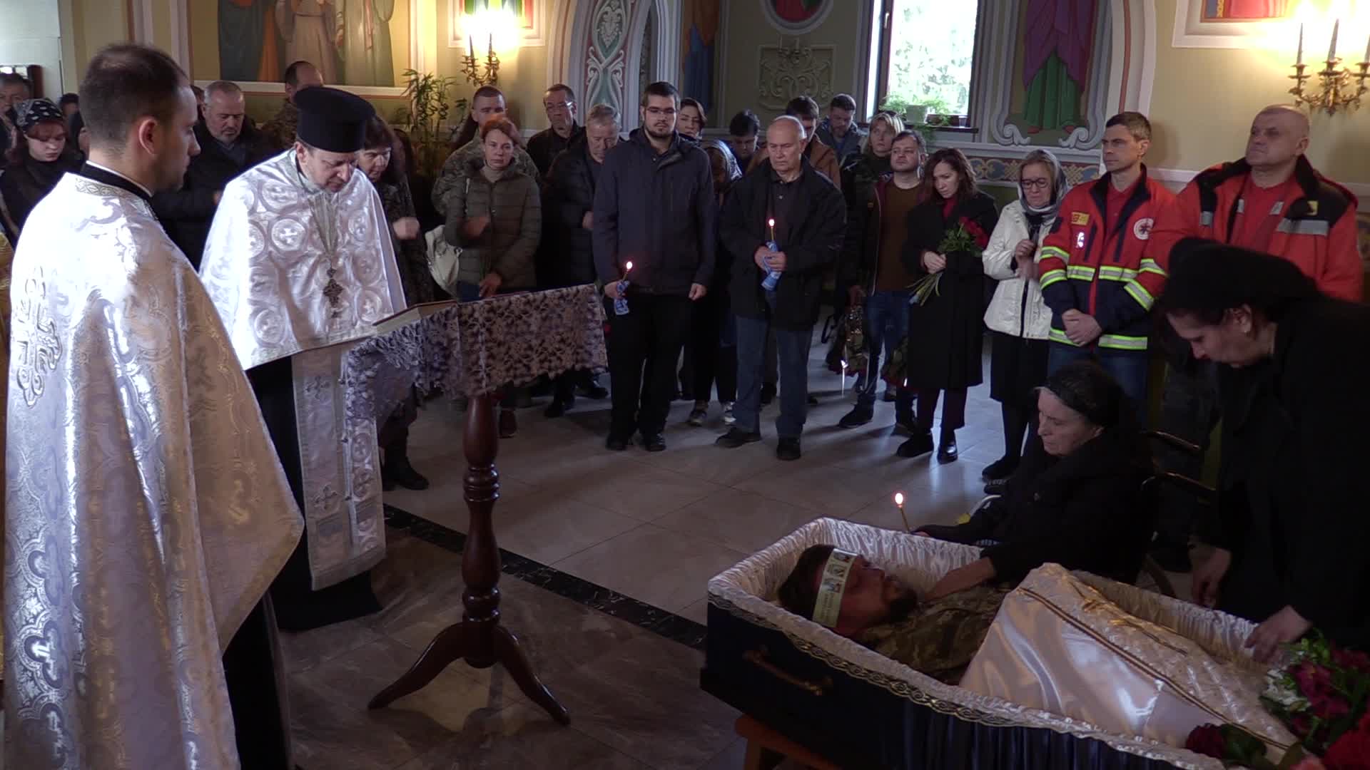 A farewell ceremony for Ukrainian serviceman, musician and conductor of the Kyiv Opera Kostiantyn Starovytskyi in Brovary near Kyiv, Ukraine 