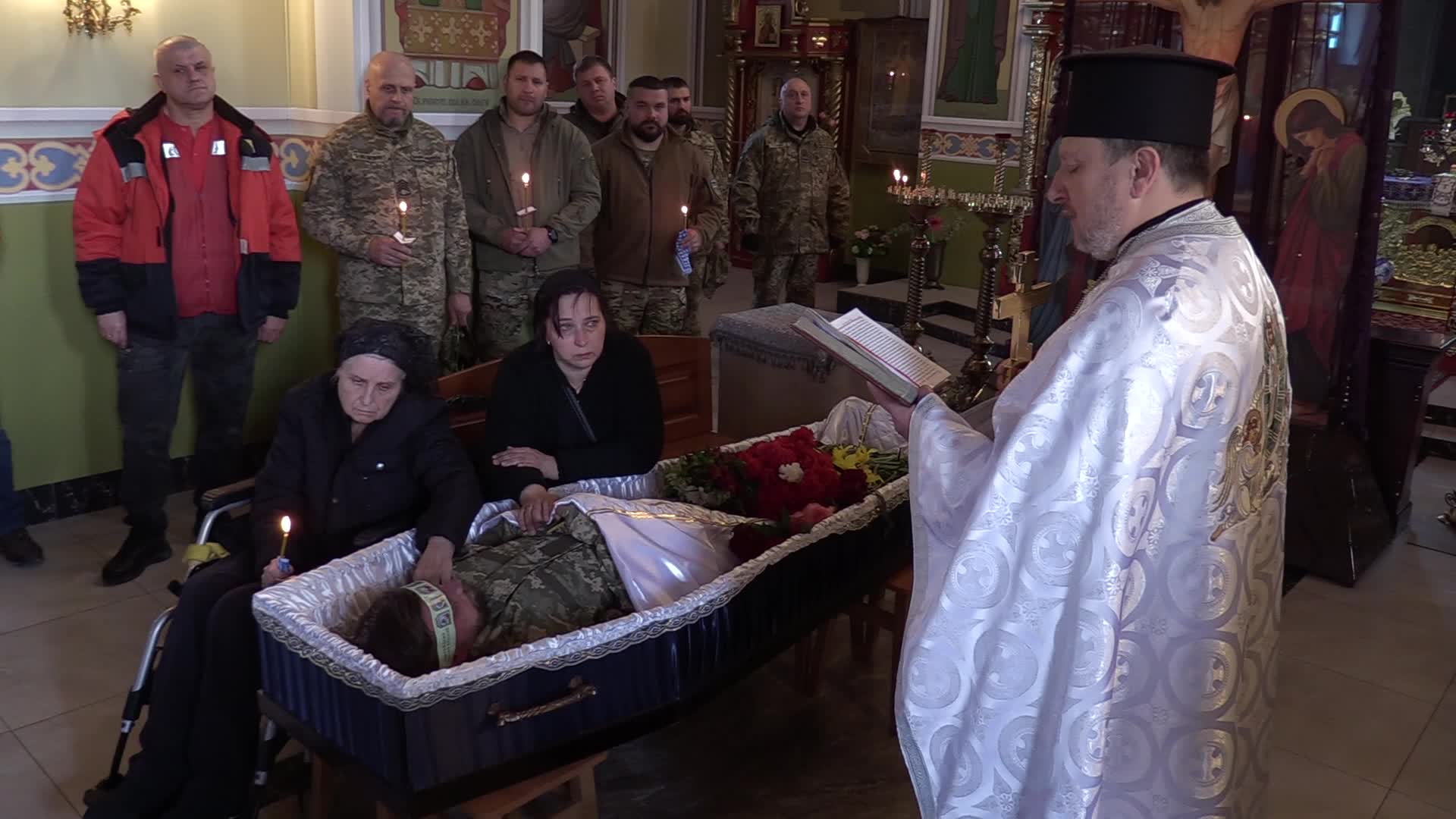 A farewell ceremony for Ukrainian serviceman, musician and conductor of the Kyiv Opera Kostiantyn Starovytskyi in Brovary near Kyiv, Ukraine 
