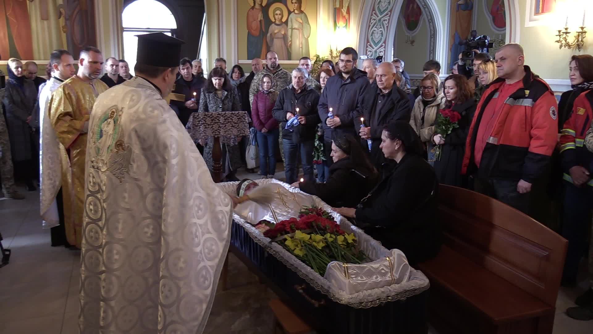 A farewell ceremony for Ukrainian serviceman, musician and conductor of the Kyiv Opera Kostiantyn Starovytskyi in Brovary near Kyiv, Ukraine 