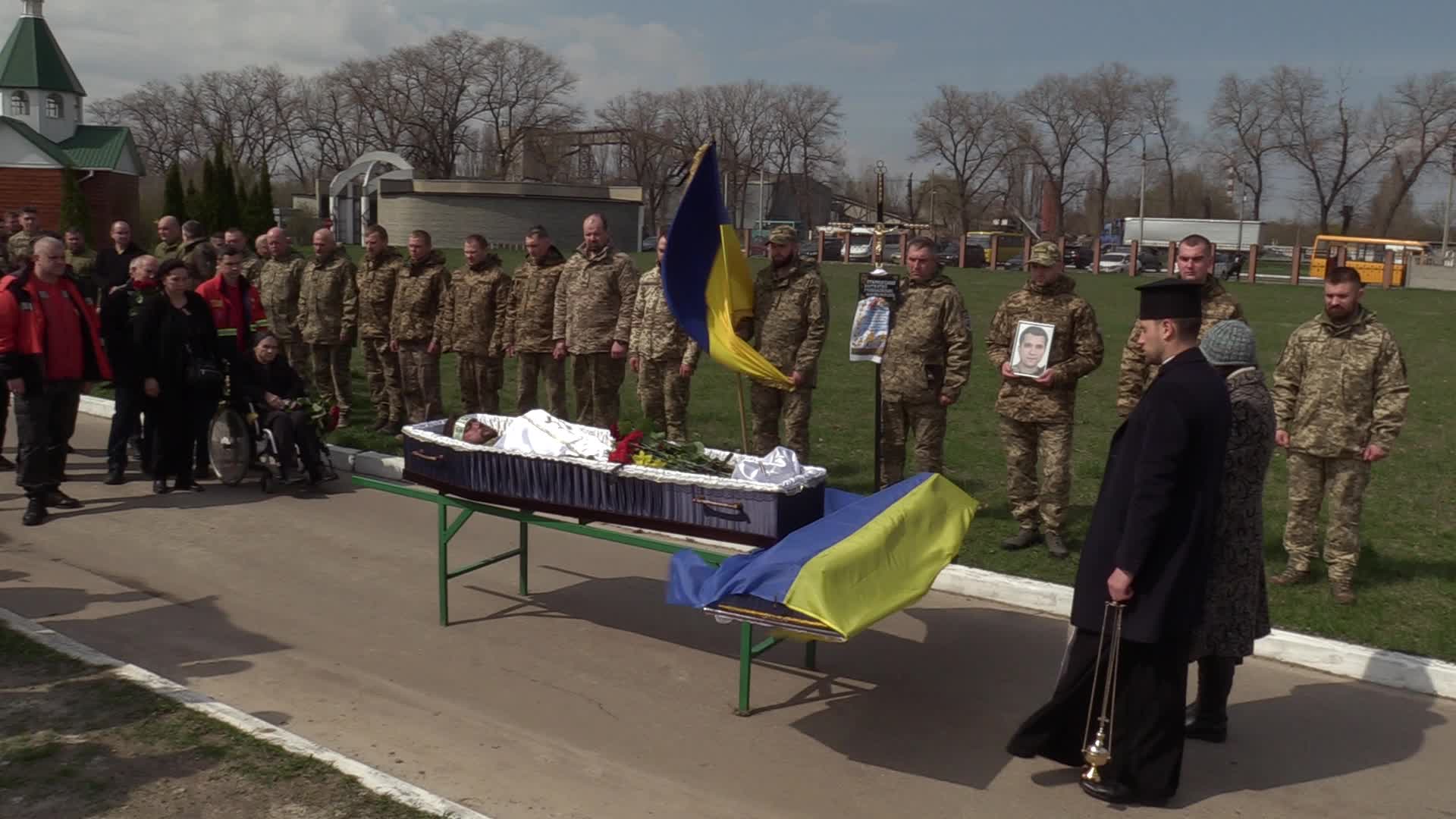 A farewell ceremony for Ukrainian serviceman, musician and conductor of the Kyiv Opera Kostiantyn Starovytskyi in Brovary near Kyiv, Ukraine 