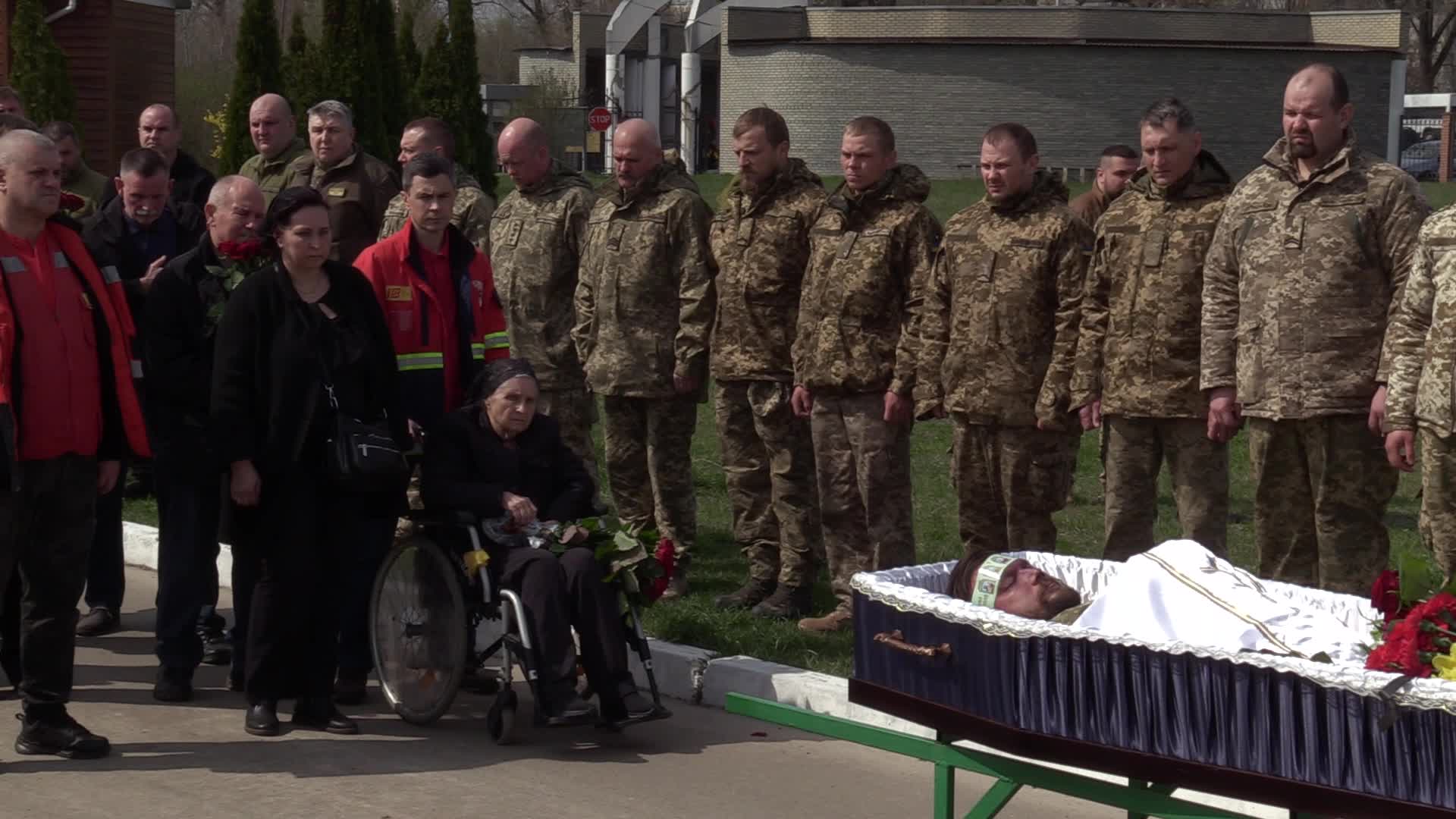 A farewell ceremony for Ukrainian serviceman, musician and conductor of the Kyiv Opera Kostiantyn Starovytskyi in Brovary near Kyiv, Ukraine 