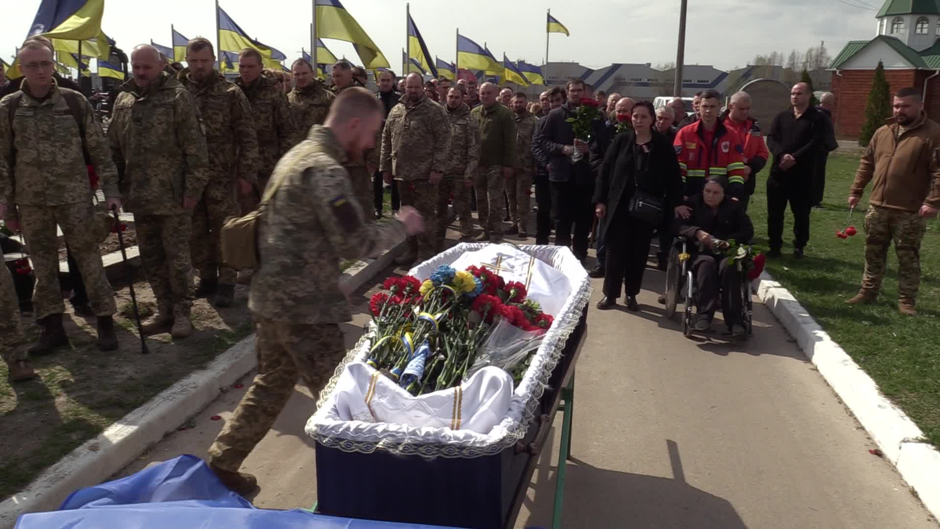 A farewell ceremony for Ukrainian serviceman, musician and conductor of the Kyiv Opera Kostiantyn Starovytskyi in Brovary near Kyiv, Ukraine 