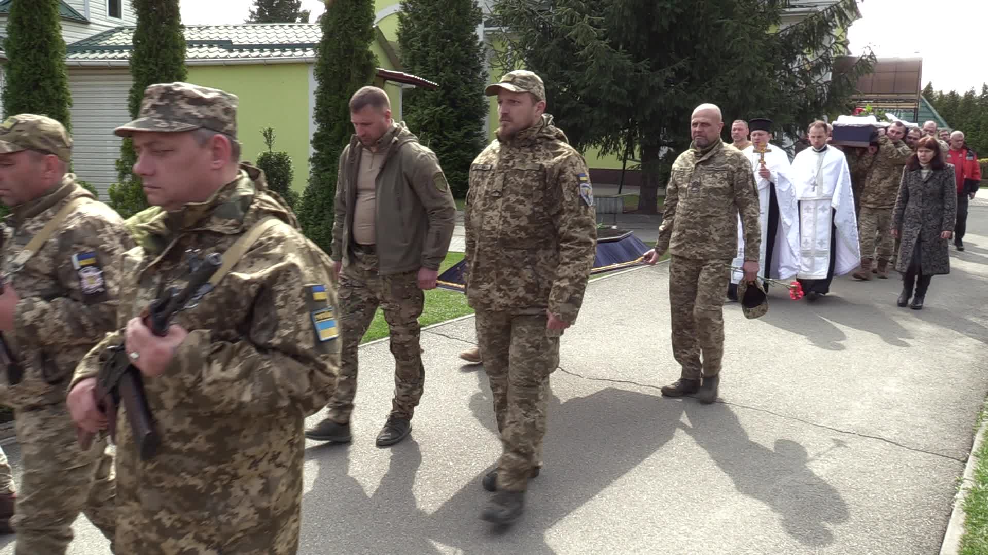 A farewell ceremony for Ukrainian serviceman, musician and conductor of the Kyiv Opera Kostiantyn Starovytskyi in Brovary near Kyiv, Ukraine 