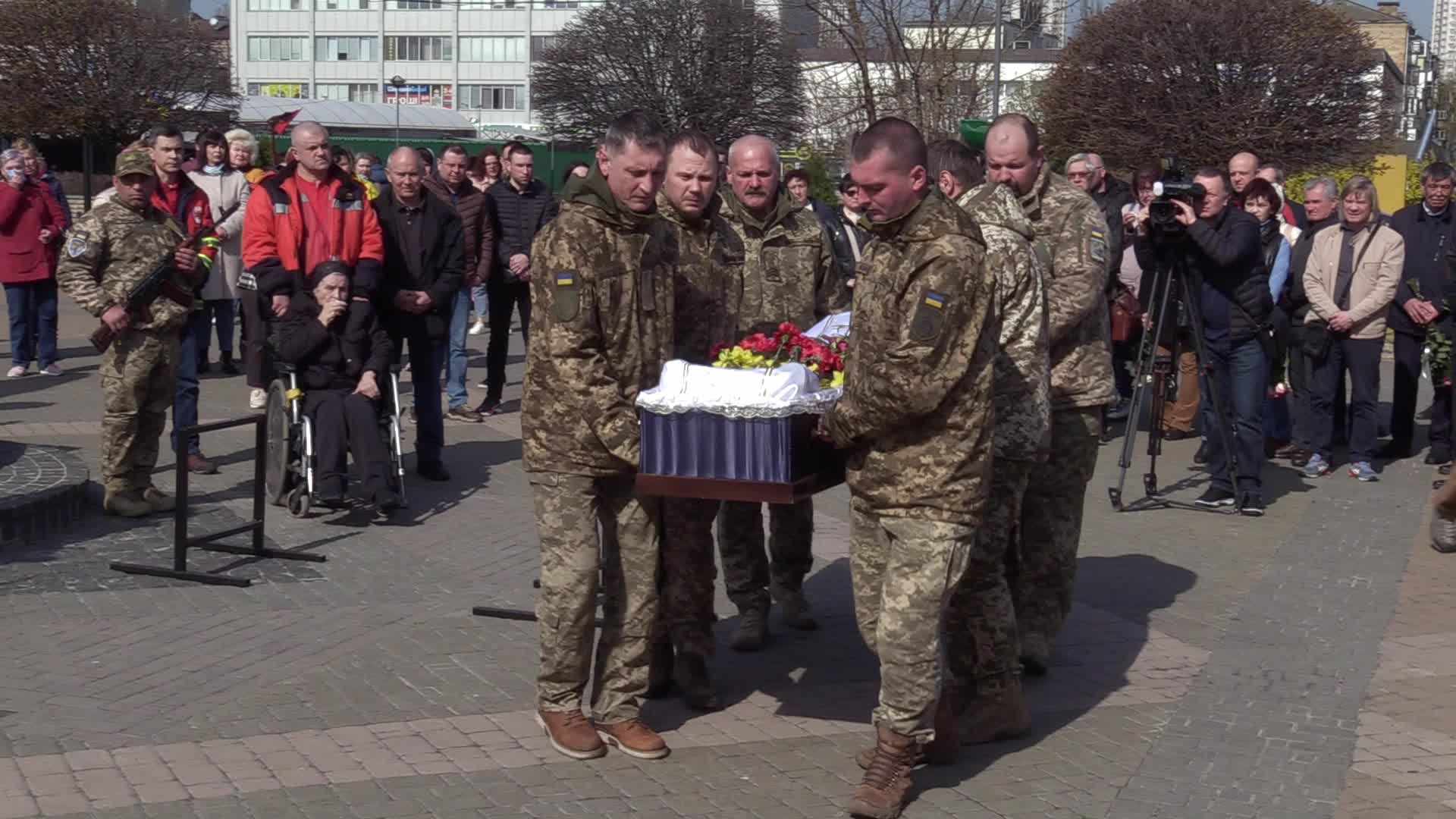 A farewell ceremony for Ukrainian serviceman, musician and conductor of the Kyiv Opera Kostiantyn Starovytskyi in Brovary near Kyiv, Ukraine 
