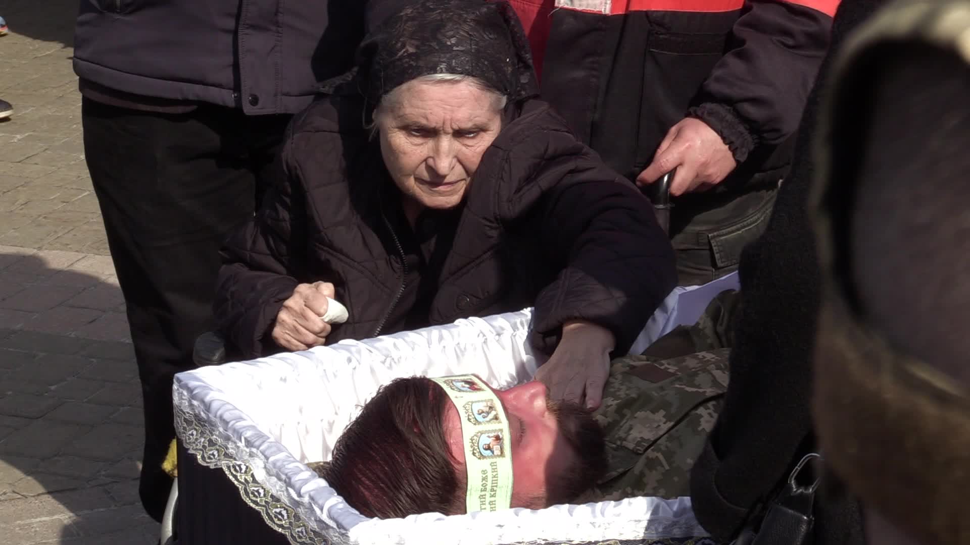 A farewell ceremony for Ukrainian serviceman, musician and conductor of the Kyiv Opera Kostiantyn Starovytskyi in Brovary near Kyiv, Ukraine 