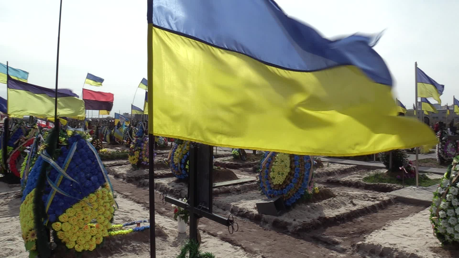 A cemetery where Ukrainian soldiers are buried in the town of Brovary, amid Russia's invasion of Ukraine.