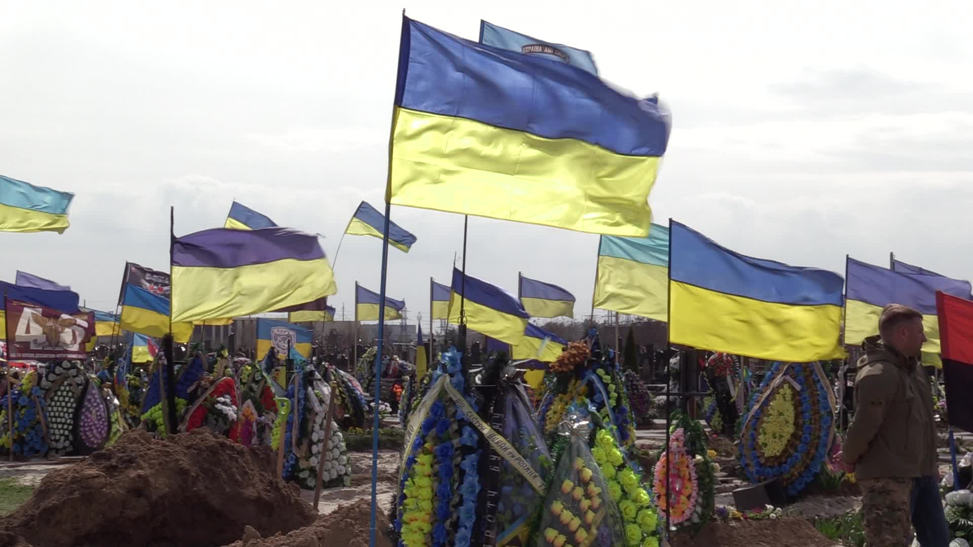 A cemetery where Ukrainian soldiers are buried in the town of Brovary, amid Russia's invasion of Ukraine.