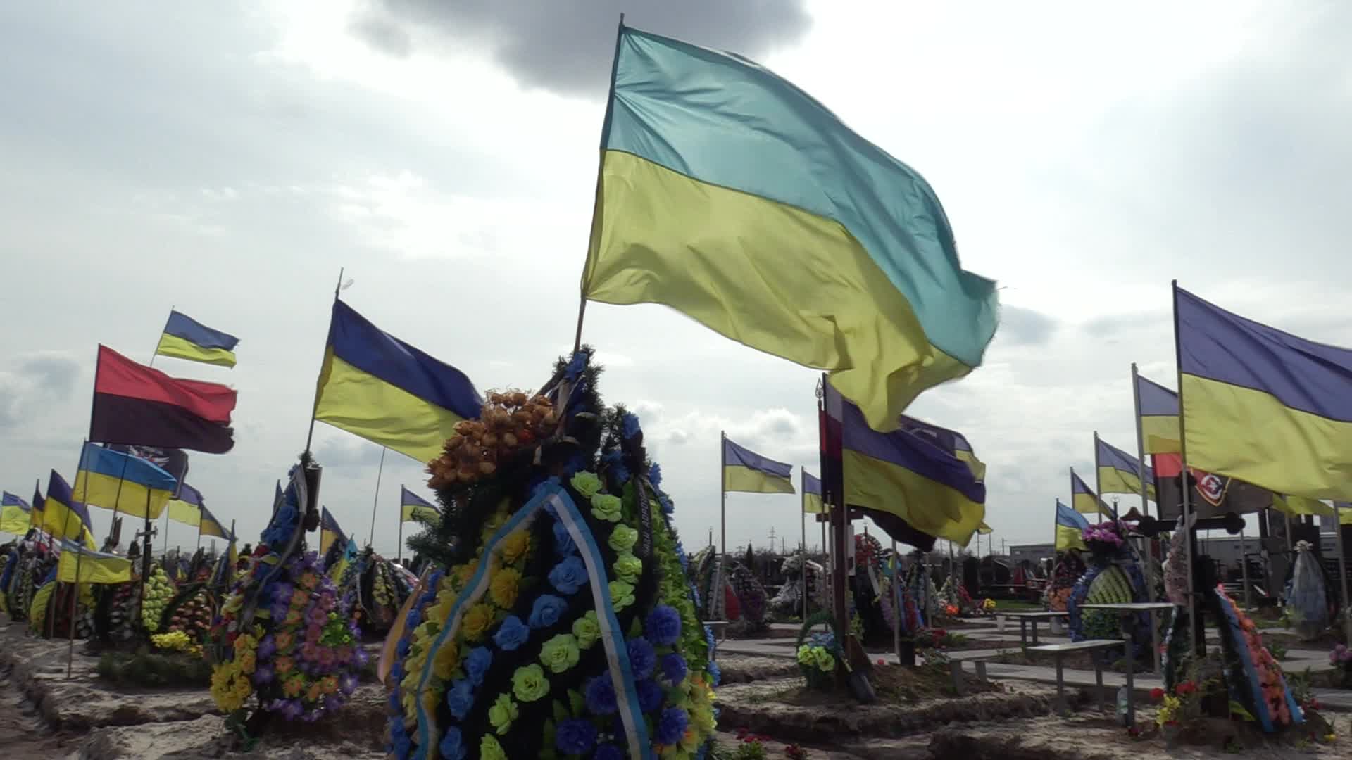 A cemetery where Ukrainian soldiers are buried in the town of Brovary, amid Russia's invasion of Ukraine.