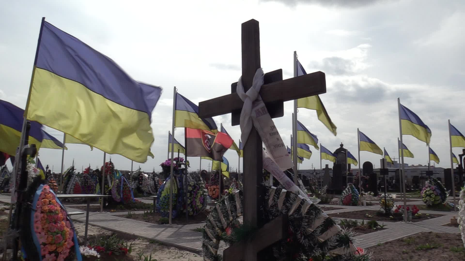 A cemetery where Ukrainian soldiers are buried in the town of Brovary, amid Russia's invasion of Ukraine.