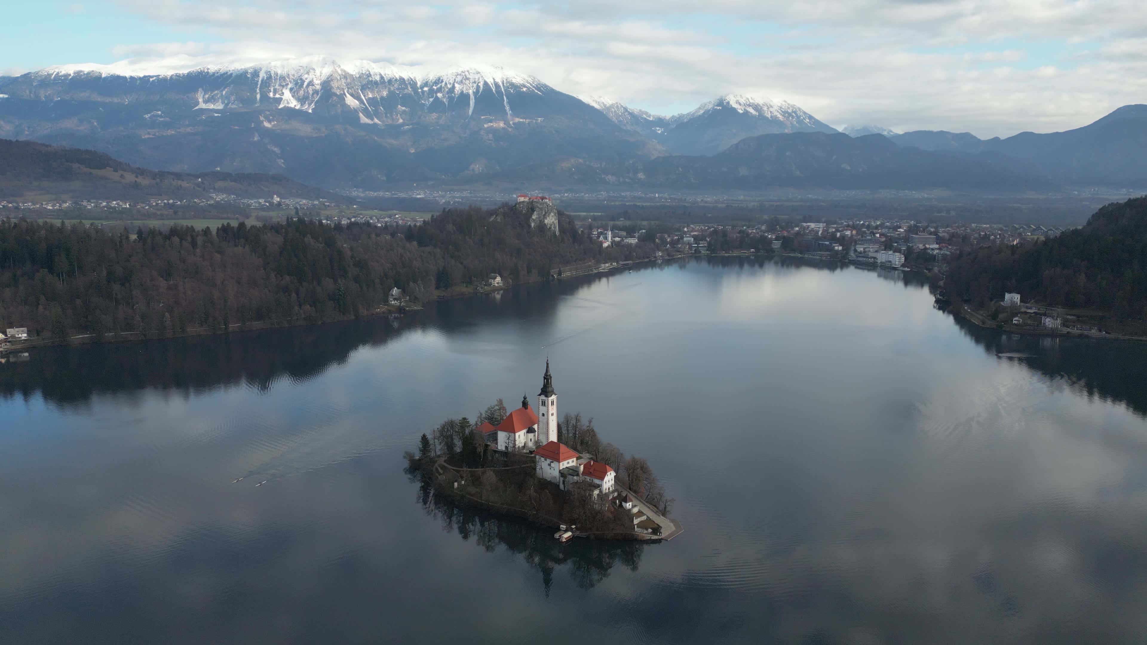 Drone video of lake Bled