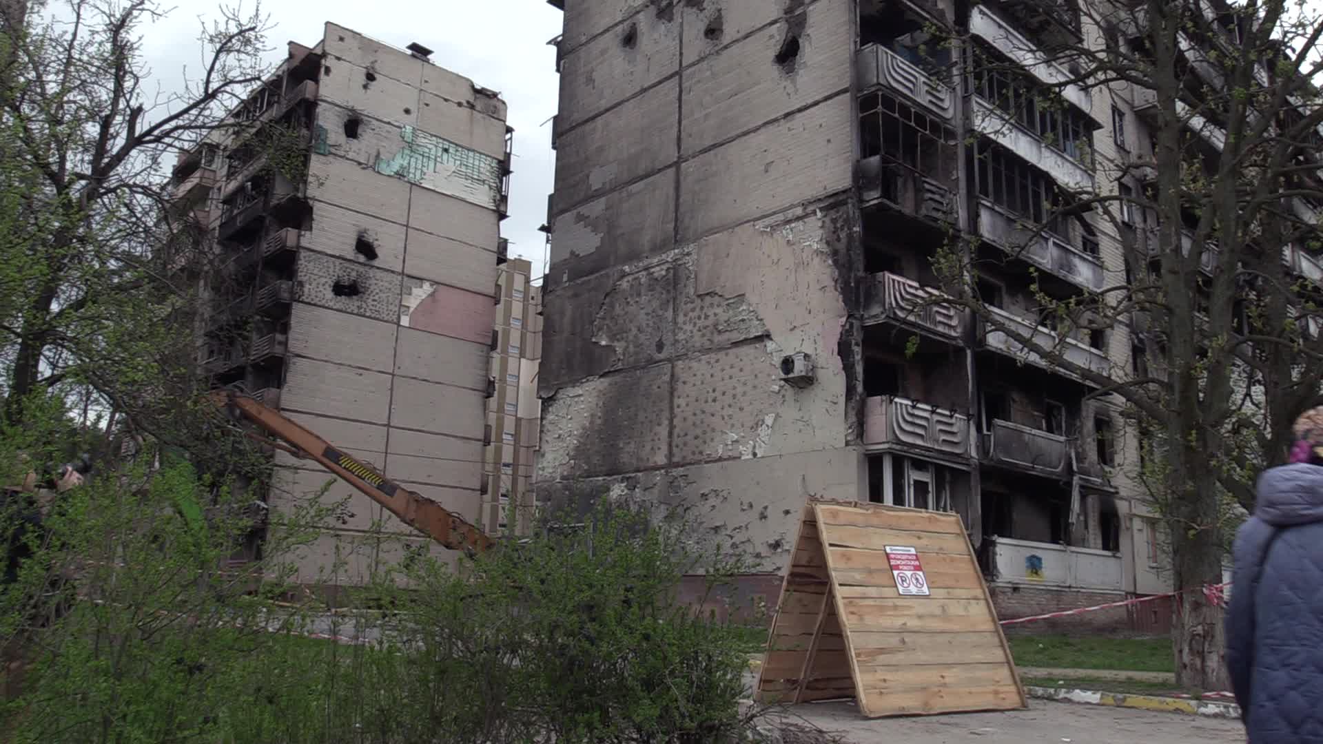 Graffiti by British street artist Banksy to be preserved as demolition of buildings damaged during the war begins in Irpin, amid Russia's invasion of Ukraine.