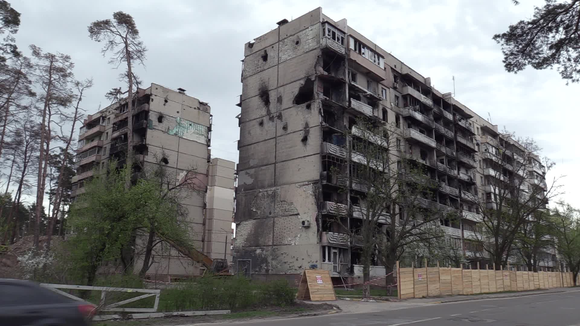 Graffiti by British street artist Banksy to be preserved as demolition of buildings damaged during the war begins in Irpin, amid Russia's invasion of Ukraine.