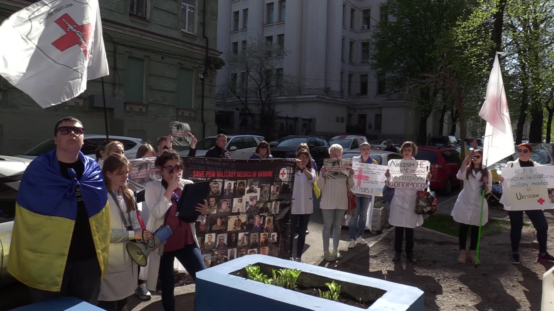 Relatives of Ukrainian POW military medics protest in Kyiv, amid Russia's invasion of Ukraine